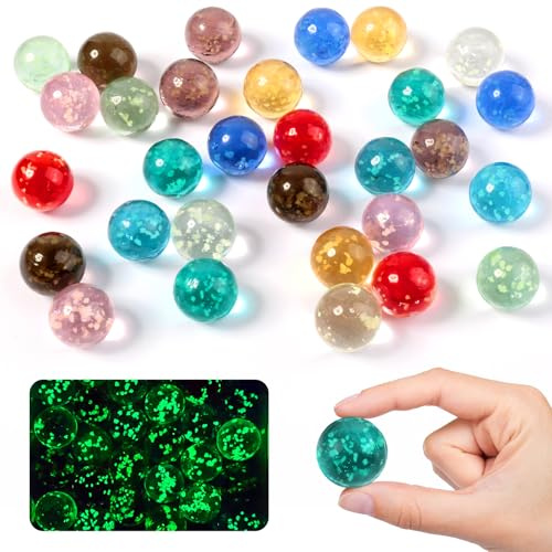 30 PCS Marbles for Kids,Glow In The Dark Glass Marbles,16mm Coloured Marble | Multi-Color Dotted Marble with Box, For Children's Marble Games, DIY Projects, Home Decoration (10 Colours)