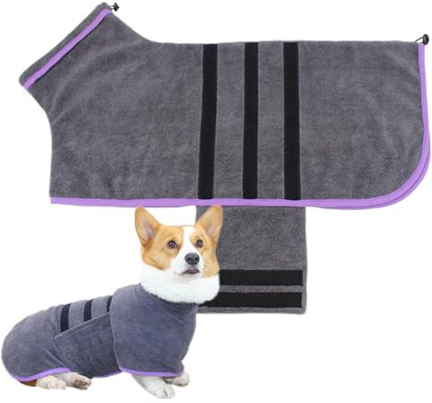 Hundemantel – Hundemantel zum Trocknen von Hunden, weicher und gemütlicher Bademantel zum Trocknen von Hunden aus Korallenwolle | Haustierhandtuch mit verstellbarem Kragen und Taille, Vestagl