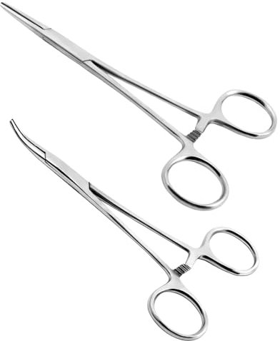 Ainiv Set di Pinze per Piercing Autobloccanti, 2PZ Pinzette Professionali Acciaio Inossidabile per la Pesca, Pinze con Potente Seghettata, per Artigianato Fai da te e Cura Degli Animali