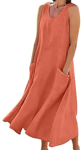 Generico Damklänningar Sommar Linne Elegant Avslappnad Långa Linneklänningar Bekväma Boho Lösa Sommarklänningar Plus Size Vår Strand Boho Semester Stretch Vintage Strandklänning