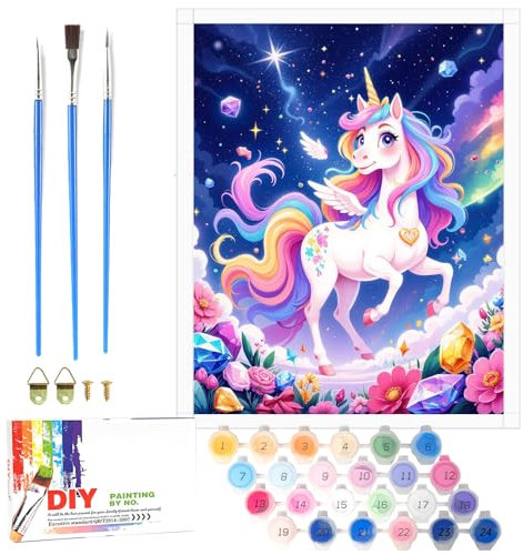 Nilnewuh Kit de peinture au numéro au motif de licorne pour enfants à partir de 6 ans, enfants et adultes débutants, 40 x 50 cm, grand kit de bricolage, avec pinceaux en toile, peinture acrylique, kit