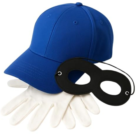NW NATIONWEAR Björnligan Accessory Set – Blaue Mütze, Augenmaske & Weiße Handschuhe – Einheitsgröße Erwachsene – Bear League Kostümzubehör für Party, Cosplay & Spaß