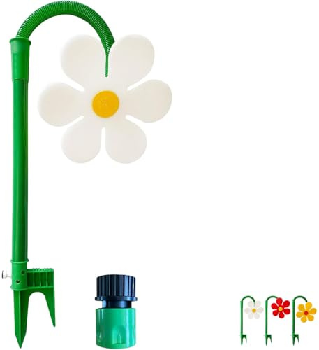 Crazy Daisy Sprinkler, 360 ° drehbar, tanzende Blume, Wasser-Sprinkler mit Adapter, lustiger Outdoor-Gartensprüher für Rasen, Hof und Sommerbewässerung (weiß)
