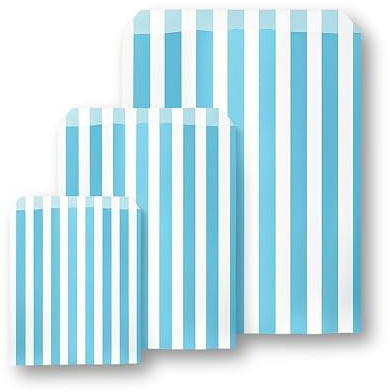 Somwell 100 blaue Candy gestreifte Papiertüten, 17,8 x 22,9 cm, ideal für Süßwaren, Aqua-Partytüten, Gastgeschenke, Pick-n-Mix, Hochzeits-Süßigkeitentüten (100, 17,8 x 22,9 cm)