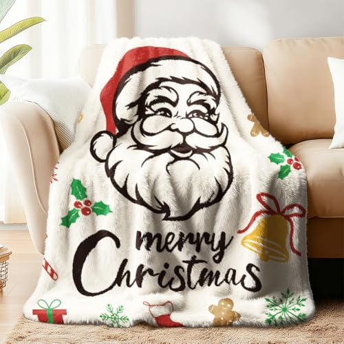 WADORN Coperta Natalizia, Divertente Coperta Natalizia Soffice e Calda in Flanella in Pile, Decorativa, Regalo di Babbo Natale per Ufficio, Soggiorno, Divano, Letto, Poltrona, Festività di Natale