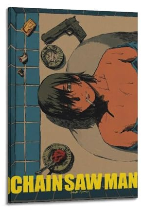 HUYREWHUYUU Chainsaw Man Anime 1 Posters Vintage Poster Decorative Painting Aesthetic Wall Art Canvas Decor for Living Room Bed Room 20x30inch(50x75cm) Frame-style
