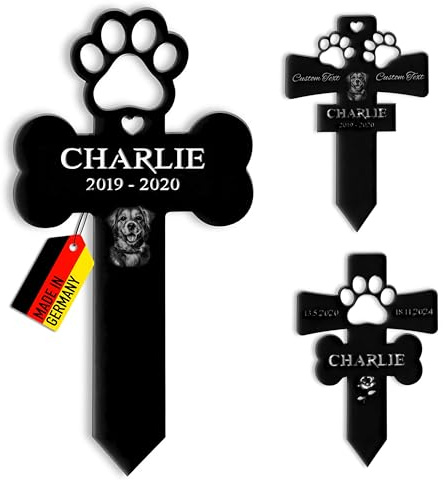 Customdo Haustier Grabkreuz Personalisierung mit Gravur - Grabstecker Acrylglas Grabdeko für Hund Katze in Kreuz Form als Andenken - Grabschmuck wetterfest für Tiergrab