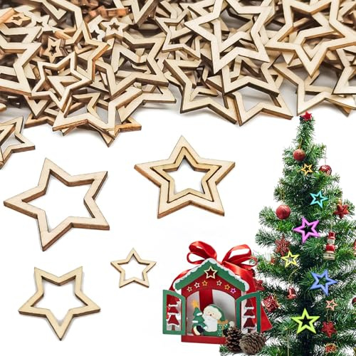 BHGWR Deko Weihnachten Holzsterne Zum Basteln 3er Set, Kleine Holzsterne zum Aufhängen Sterne aus Holz Streudeko für Weihnachtsdeko Adventskranz Deko Hochzeit Party Tischdeko