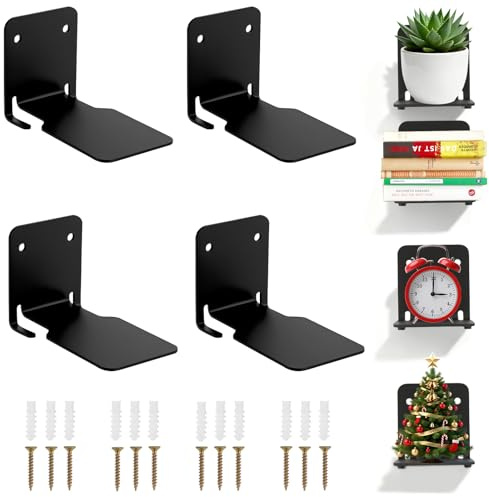 VINATO Unsichtbares Bücherregal 4er Schwebendes Bücherregal, Unsichtbare Regale Robustes Wandregal mit Metallstruktur zur Wandmontage für Schlafzimmer, Floating Bookshelf für Büro, Küche, Schwarz