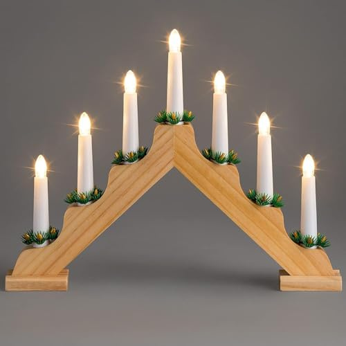 caprican Christmas Candle Bridge Light – 7 LED Battery Operated Xmas Table Decoration – Indoor Festive LED Arch Lighting for Windowsills, Tabletops & Holiday Ambience, Festive Ornament (Natural)