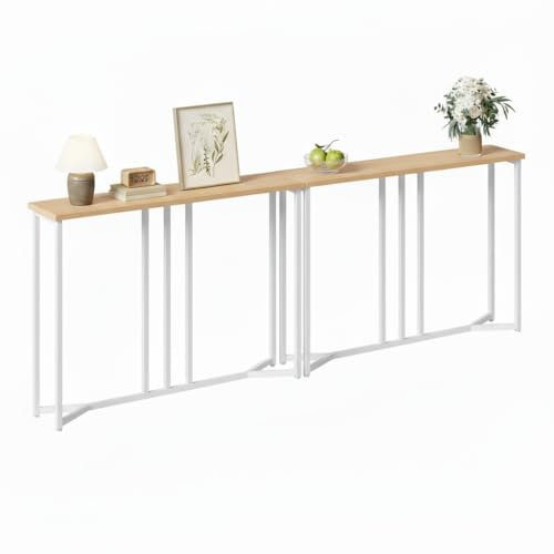 YITAHOME Console Meuble, Pack de 2 80CM Table Console Fine, Petite Table de Présentation, Table d’Entrée, Bout de Canapé, Table d'Appoint, pour Couloir, Salon, Couleur Bois Brut Blanc