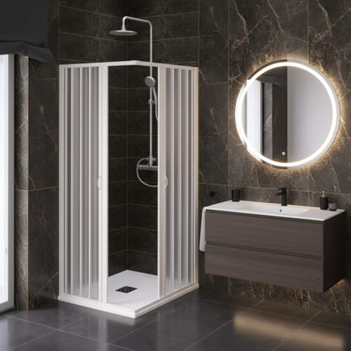 Box doccia Armonibox Sky a soffietto angolare in PVC, Anticalcare, Riducibile, Resistente agli urti, Kit completo, Bianco pastello H 185 cm (bianco, 80x80x185)