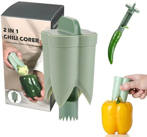 2-in-1 Paprika-Entkerner & Schneider, Chili und Jalapeño-Kernentferner, Küchenwerkzeug zum Schneiden und Entkernen von Paprika, Gemüse und Früchten, Praktisches Utensil für Haushalt, Küche und Camping