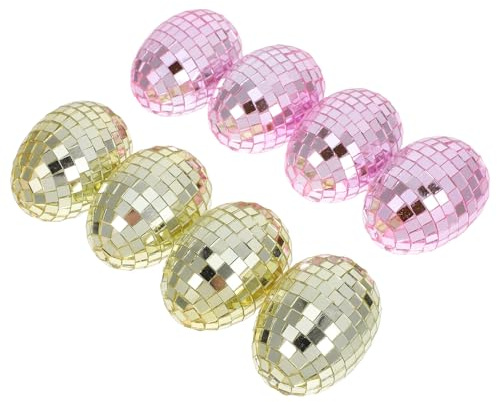 SHINEOFI 8 Stück Glas Ostereier Spiegelkugel Optik zum Aufhängen Kleine Dekorative Discokugel Eier für Osterbaum Party und Wohnraumdeko, Zufällige Farbe, Kein hängender Ring