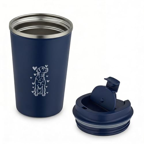 LIEBTASTISCH - Thermobecher mit Spruch Hund mit Herzchen - Geschenk für Hundeliebhaber - Labrador Retriever - Kaffeebecher - Navy
