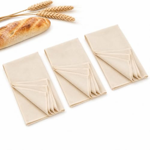 3 Stück Bäckerleinen Leinentuch Brot Backen, 75x45 cm Gärtuch aus Natürlicher Baumwolle & Leinen, Profi Bäckerleinen Teige Teigtuch für Baguette & Sauerteig, Backleinen Teigtuch mit Gesäumten Kanten
