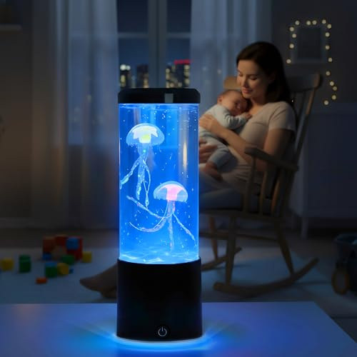 ChaneeHann Quallenlampe mit Wassersäule, 8, USB, 7 Farben | Mit Fischen, Beruhigendes Nachtlicht, Ideal für Schlafzimmer, Kinderzimmer, Büro, Dekorative Wasserbewegung