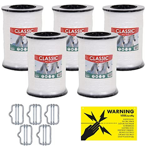 VOSS.farming Weidezaunband 40mm Classic 8 x 0,16 NIRO, weiß, Weidezaun und Elektrozaun Band, Elektroband, Pferdezaun, Pferdeband, Ponyzaun, Sparset (1000 m)