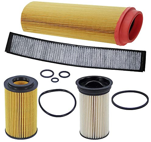 BESTPRICE Set di filtri di ispezione con 1x filtro olio, 1x filtro carburante, 1x filtro aria abitacolo (filtro antipolline) con carbone attivo, 1x filtro aria, compatibile con BMW Serie 3 (E46)