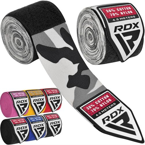 RDX 4.5m Profi Boxbandagen Boxen MMA Muay Thai, Elastisch Handbandagen Mit Daumenschlaufe, Lang Innenhandschuhe Baumwolle, Kickboxen Thaiboxen Boxsack Punchingbälle Training, Hand Wraps Manner Damen