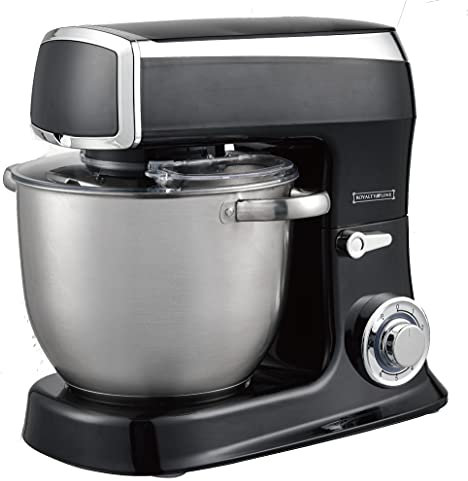 ROYALTY LINE, Robot da Cucina Multifunzione 2100W Nero RLPKM2100-BLK, Ciotola in Acciaio Inox da 7,5 L, Accessori Inclusi (Frusta, Frusta, Gancio), Paraspruzzi, velocità Inclinate