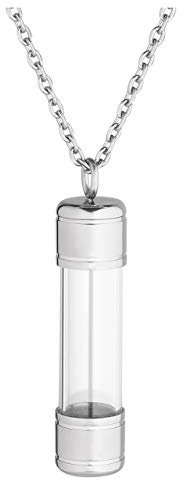 Jovivi Gioiello Collana con Ciondolo Bottiglia Apribile in Vetro e Acciaio Inox per Memoria Porta Piccoli Regalo per Amante Genitore-Argento