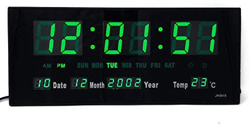 Starlet24 JH3615 Horloge murale LED avec minuteur, réveil, calendrier, température, grand affichage LED Vert 36 x 15 cm