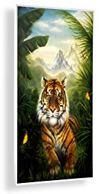 Könighaus Bildheizung 450 W - Smart Thermostat - 5-12 m² | Schwarz-Weiß-Bilder, Motiv: 76. Tiger Jungle, TÜV SÜD, 5 Jahre Garantie, doppelter Überhitzungsschutz, Wandheizung
