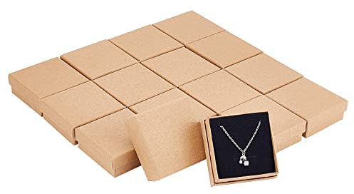 NBEADS 16 Stück Hellbraun Karton Schmuck Box, 7x7x2.6cm Geschenkbox Schmuckschatulle Burlywood Papp Papier Armband Halskette Display Verpackung Box für Basteln Geburtstag Weihnachten Festival