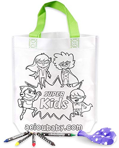 aeioubaby.com 10 Borsette da Colorare | 10 Bustine singole con 5 Colori a Cera e un Palloncino | Regalo per bambini per le feste e i compleanni (Eroi)
