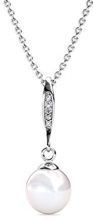 Nagel Jewellery Anhänger Glamour Pearl | 925 Sterling Silber | Vergoldet mit 18K Weißgold | Mit Perle und 5 im Brillantschliff gearbeitete Zirkonia | Kette 40 + 5 cm