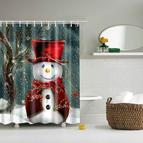 JameStyle26 Duschvorhang Weichtsmann Tannenbaum Schneemann Xmas Weihnachtsbaum Vorhang Digitaldruck inkl. Vorhangringe Anti Schimmel Badezimmer Badewanne waschbar (180 x 200 cm, Schneemann)