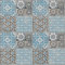 Papier peint carreaux de ciment bleu & gris | Tapisserie tendance pour salon & cuisine | Papier peint oriental original effet carrelage