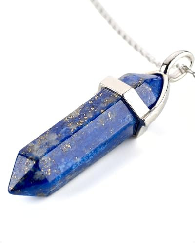 LAVISA Obelisk Halskette - Luxuriöse Edelsteinkette, Anhänger, Halskette, intensive Farben, Rosenquarz, Amethyst, Kette (Lapislazuli) - 55 + 5 cm