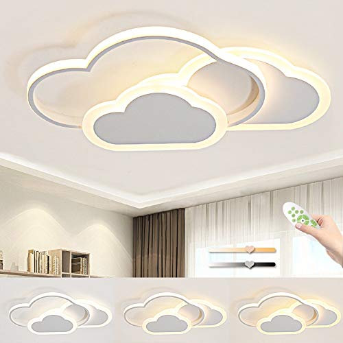 BALTRE 32W LED Deckenleuchte, Kreative Wolken Deckenlampe, Deckenlampe Mit Fernbedienung Dimmbarer, Moderne Weiße Deckenleuchten Für Wohnzimmer Schlafzimmer Flur Und Kinderzimmer L42 * W25* H6cm