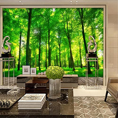 Grüner Wald Wohnkultur Schlafzimmer Tapete Naturlandschaft TV Hintergrund Wandbild Tapete 3D Wohnzimmer-200x140cm