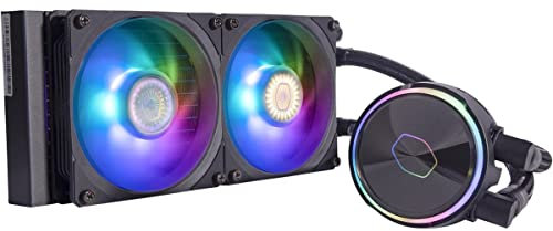 Cooler Master MasterLiquid PL240 Flux Series 240mm AIO CPU Liquid Cooler, 0 RPM, pompa a doppia camera, base in rame ingrandita, ventole ARGB PL-Flux 120mm per AMD Ryzen/Intel 1700/1200/115X