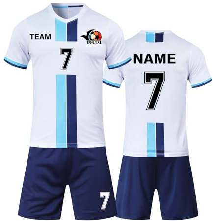Benutzerdefiniert Fussball Trikot Kinder Set und Erwachsene Set Personifizieren Name Nummer Mannschaft Fussball Trikots Herren und Frauen (Kurz Weiß)