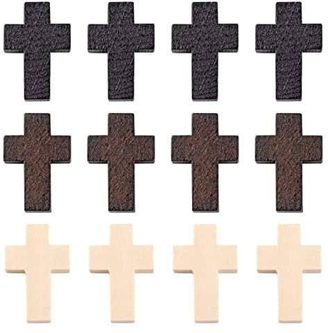 PandaHall 60 Stück Holzkreuz Charms Anhänger 3 Farben unlackierte große Kreuzperlen Segen Charms für DIY Schmuck Armband Halskette Herstellung, 22 x 15 x 4,2 mm