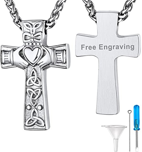 Supcare Urnenkette für Ashe Damen Herren Memorial Cremation Urnen Anhänger Halskette für Asche Edelstahl Quadratisch Säule/Herz/Sanduhr/Kreuz Urnenanhänger Feuerbestattung Asche Andenken Modeschmuck