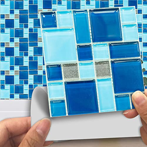 Piastrelle Adesive Cucina 20x20 Blu Piastrelle Adesive Bagno Pavimento Adesivo Paraschizzi Cucina Adesivo Piastrelle Ceramica Carta Adesiva per Mobili Vintage(10 pezzi)