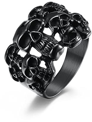 Stfery Personalized Ring Kids, Cute Couple Gifts Stainless Steel Skull Black P 1/2 Western Jewelry Decor Gifts for Couples Jewelry Accessories