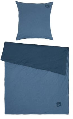 Sansibar Jersey Melange Wendebettwäsche Blau/Dunkelblau Bettwäsche Doubleface Set 2 teilig Bettbezug 135x200 cm Kissenbezug 80x80 cm