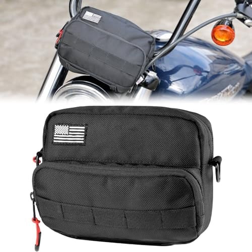 KEMIMOTO Borsa per moto, borsa porta attrezzi per manubrio, accessorio portaoggetti universale per forcella anteriore, manubrio e sissy bar, compatibile con Cruiser Softail Dyna Sportsters