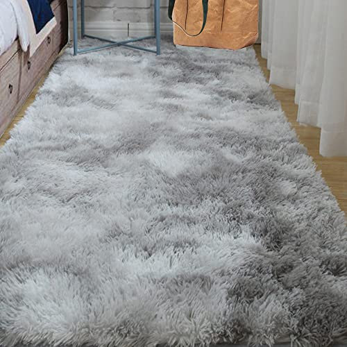 ABWXN Hochflor Teppich Flauschig 60x120 cm Flauschiger Teppich, Modern Langflor Shaggy Teppich für Wohnzimmer,Schlafzimmer - Hellgrau