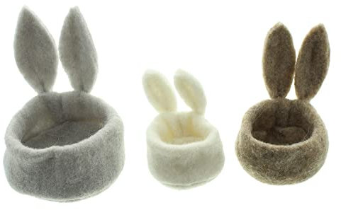 FRANK FLECHTWAREN Osternest Hase im 3er Set, Originelle Osterdeko, Geschenk,Filz Ø 7 x 9 cm, Ø 8 x 11 cm, Ø 10 x 13 cm