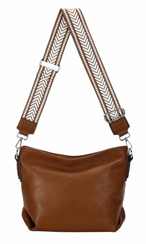 Damen Tasche Shopper Hobo-Bags Crossbody Schultertasche Umhängetasche Handtasche Gürteltasche Crossover Kunst-Leder Cognac