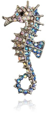 Broche en forme d'animal pour décoration de vêtements, corsage, hippocampe, strass, rouge, bleu, hippocampe, broches pour femmes et hommes, Gemme, Autres pierres précieuses