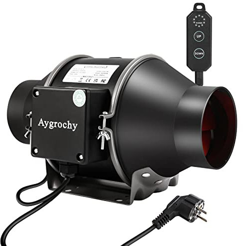 Aygrochy 150mm Extracteur d'Air réglable PWM, EC Moteur ventilateur extracteur avec IEC EU Plug ent 1,5 m de Cordon d'alimentation EU pour VMC Salle de Bain, tentes de culture, ventilation Bureau.