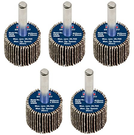 Sealey Ø25 x 20mm Abrasive Flap Wheel Ø6mm Shaft 80Grit - Pack of 5 FW2520805